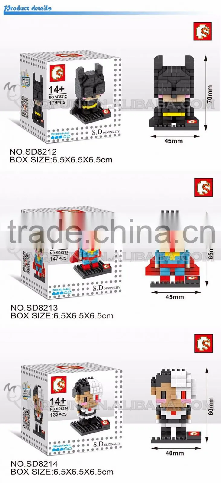 Mini Qute Sembo kawaii 8pcs/lot marvel avenger flash batman superman diamond plastic building block model educational toy