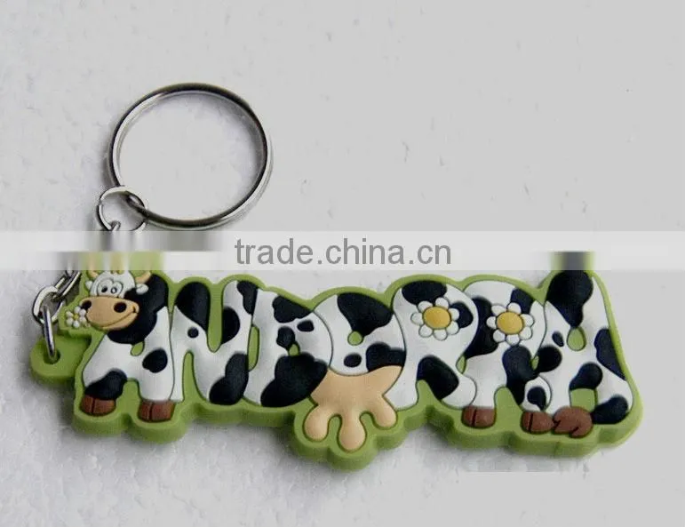 3D cartoon debossed silicone keychain, bulk custom Soft PVC key rings for promotion