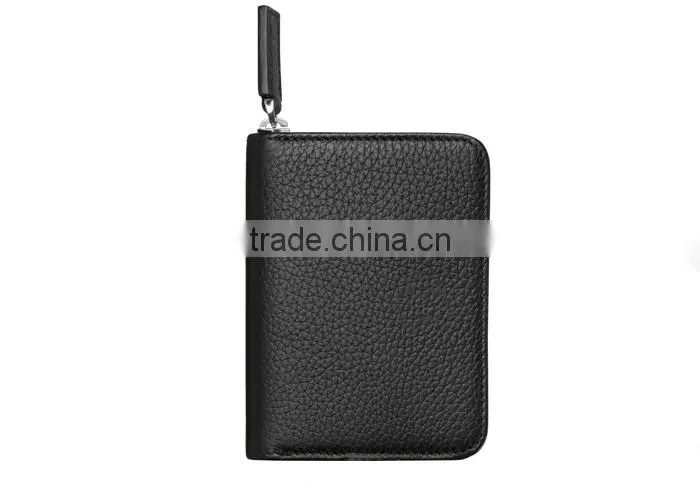 Full grain cow leather card case with zipper men simple leather card holder