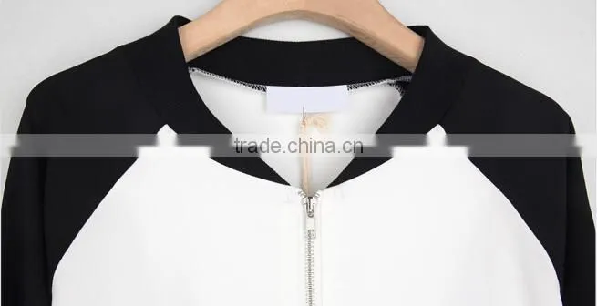 In the fall of the new female fashion leisure short coat black and white stitching fleece jacket dress