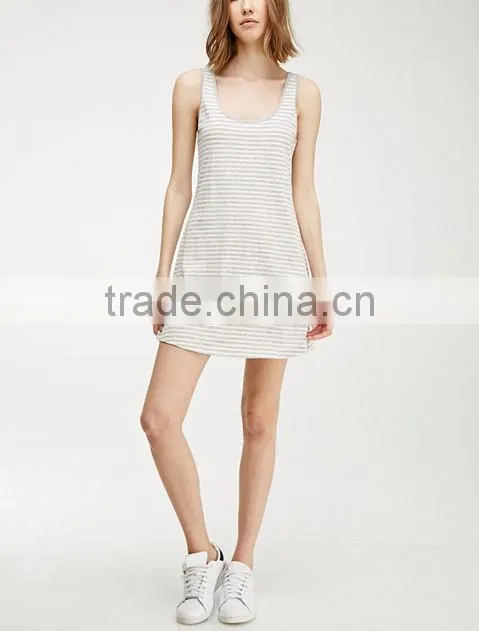 2015 china manufacturer customized the latest design striped scoop back dress