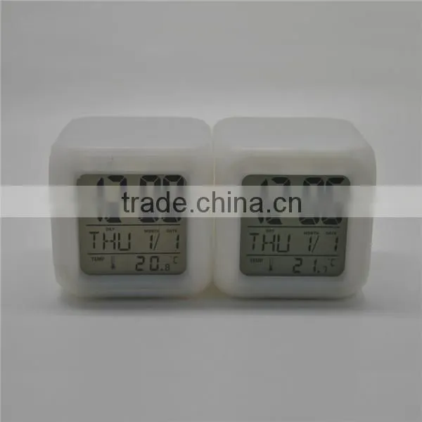 hot selling seven color changing alarm clock, square clock