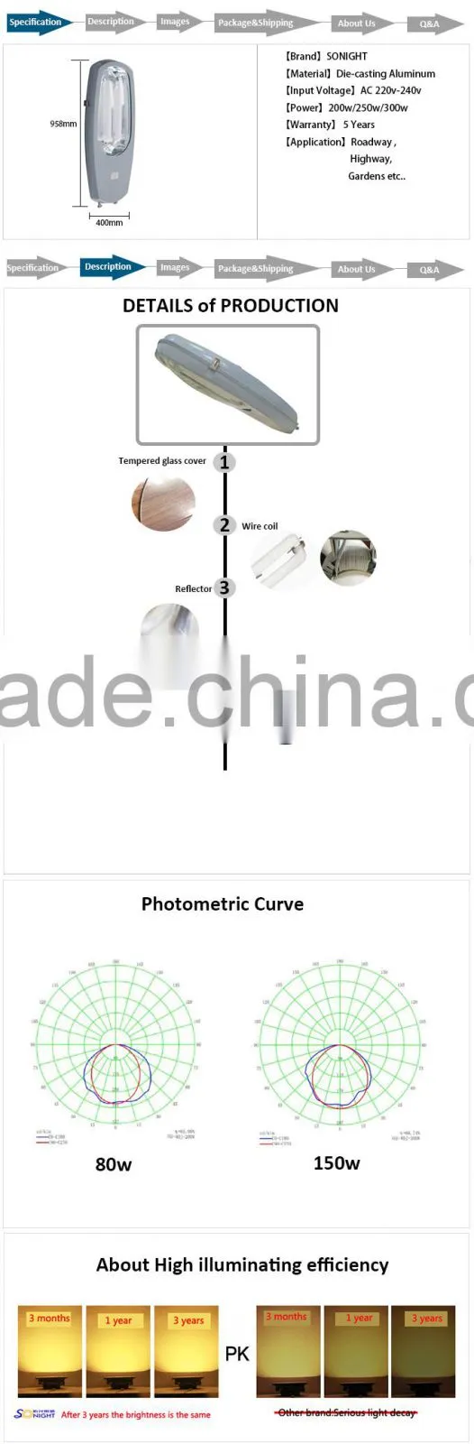 waterproof IP65 outdoor euro induction 200w garden lamp street light