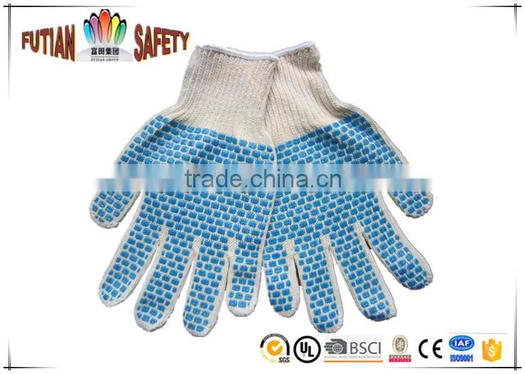 FT SAFETY 7G Poly-cotton nature white String Knit Gloves With PVC Dots for Safety