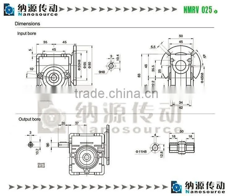 NRV F 025 15:1 FA flange solid input hollow output shaft electric motor speed reducer