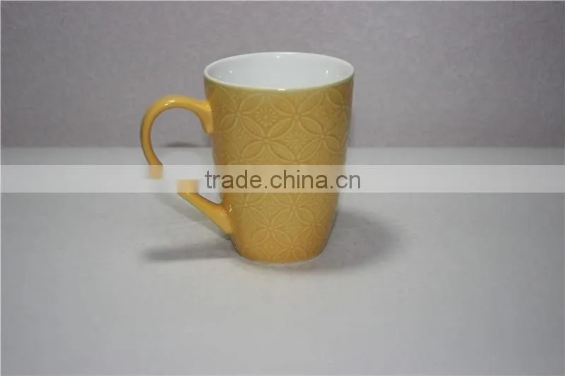 Normal shape Yellow colour 13 oz ceramic coffee mug