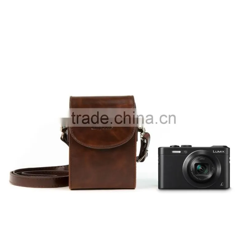 2016 Factory Vertical Protective Dark Brown Leather Camera Case