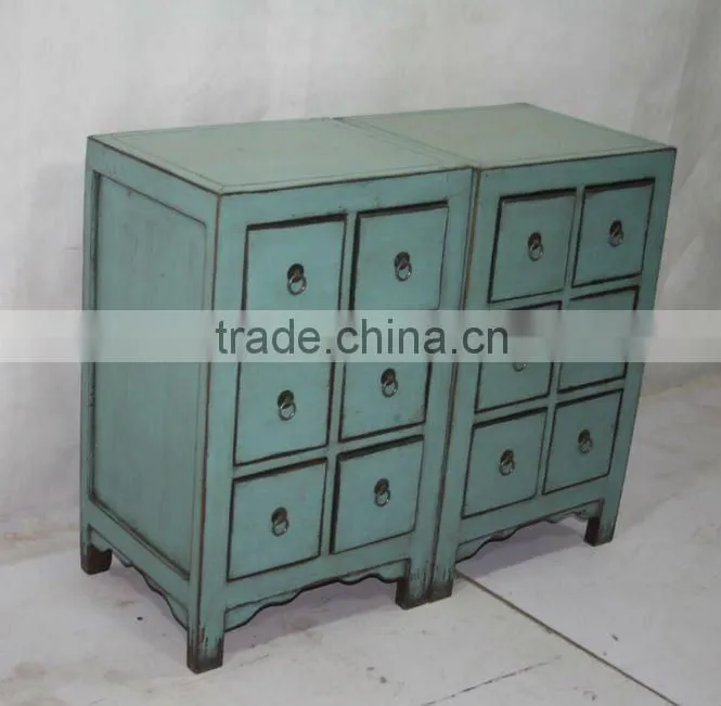 Antique Chinese Blue Drawer Cabinet Medicine Console