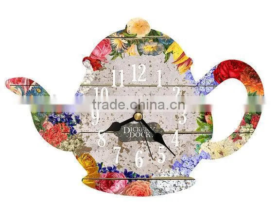 New design teapot style home decotive wooden wall clock