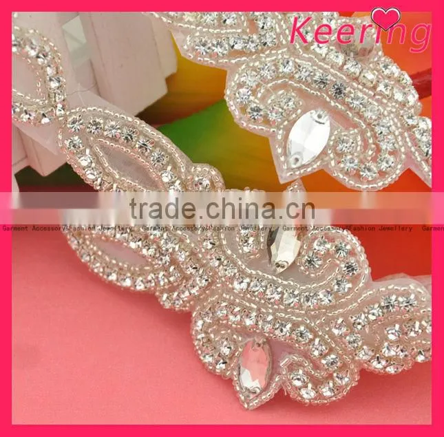 fancy shiny rhinestone appliques iron on sash WRA-385