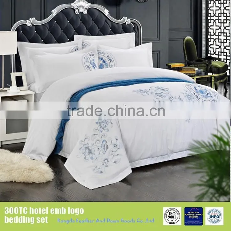 Embroidery bed sheet luxury hotel bedding 100% cotton manufacturer in China