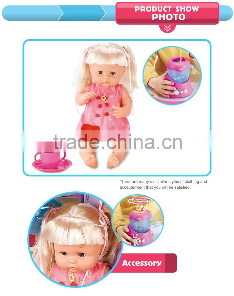 Top kid toy for 2016 baby vinyl doll with cooking tools for 3+ year old children