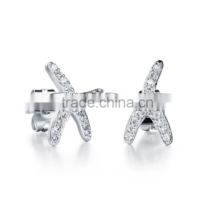 professional china supplier zircon rhodium plated starfish earring