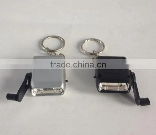 82048#mini hand crank dynamo flashlight with keychain
