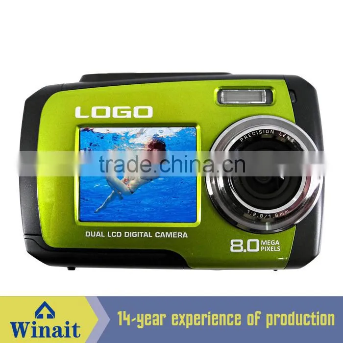 DC 8V4 Waterproof Dual Screen digital Camera with 8.0 Mega pixels COMS sensor hdvideo camera extreme sports cheapest