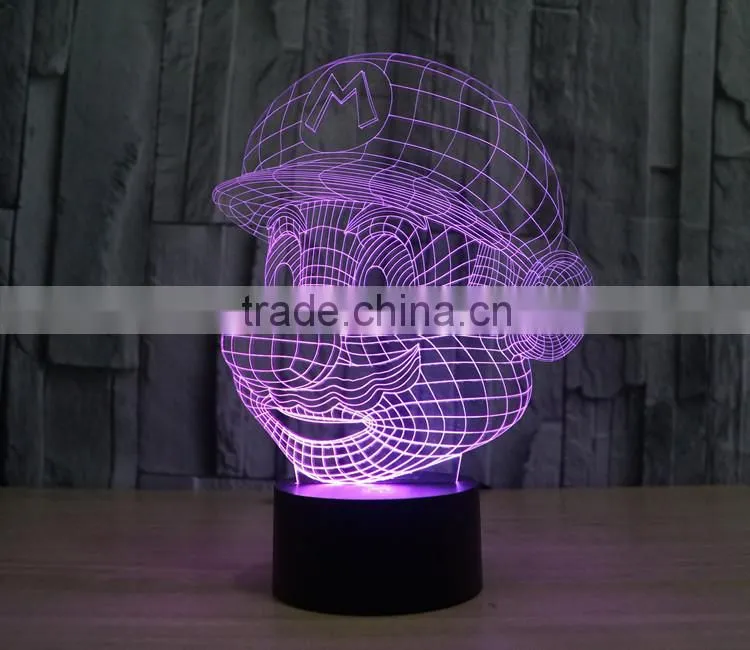 Novelty super mario shape 3D illusion led night light cartoon atmosphere switch ABS led bulbs lamb with 7 color light