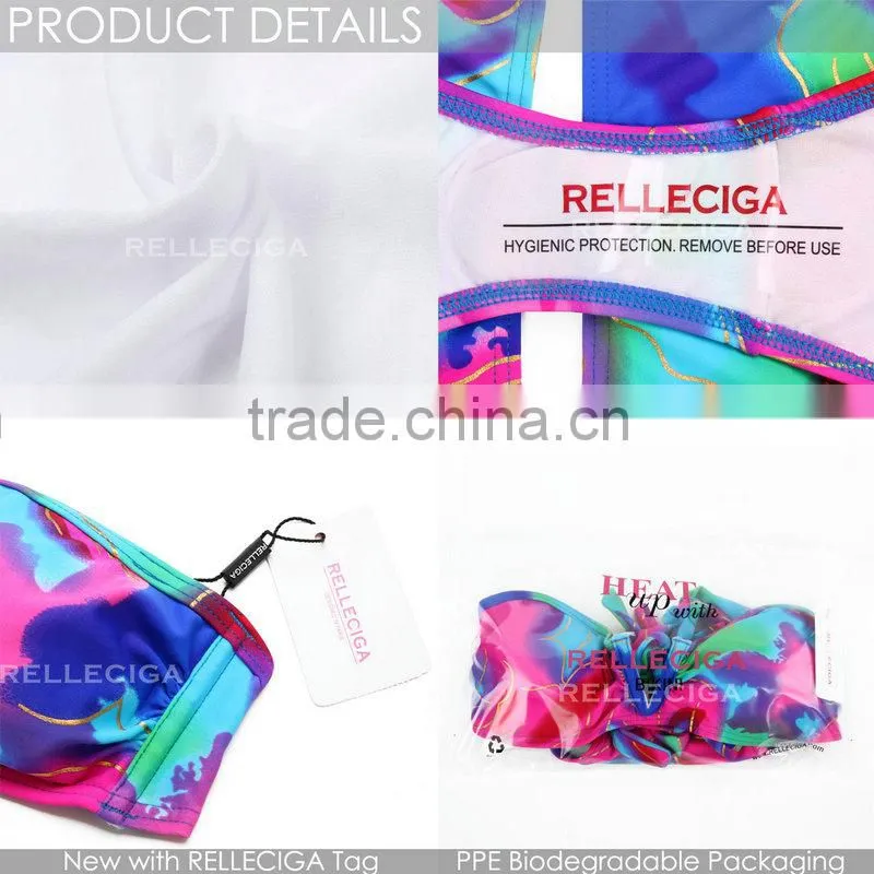 RELLECIGA 2016 New Sexy Abstract Foil Pattern V Wire Bandeau Bikini Swimsuit