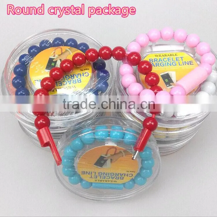 Candy Color Wearable Bracelet Wrist Pearl Micro USB cable&8pin Cable for iPhone5/6