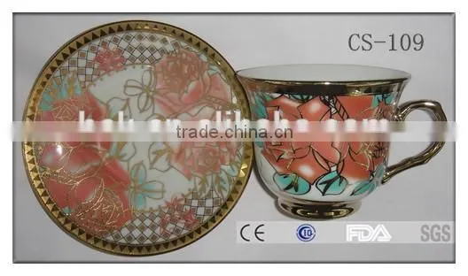 Promotional ceramic wholesale colorful cup and saucer
