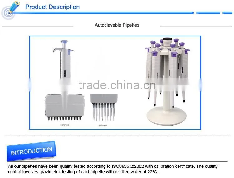Fully Autoclable and Stream Sterilized Multi-channel Pipette with Universal Pipette Tips