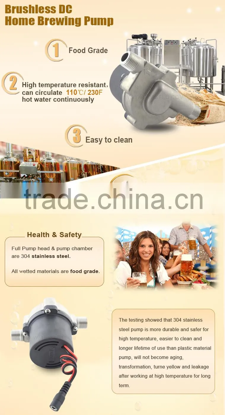 Stainless steel pump head and chamber beer brewing pump