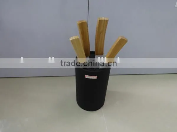 Bamboo Handle Ceramic Blade Knife set in PP strip Holder