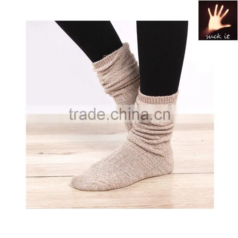 custom Women Girl Cotton knit Knee High Socks with Solid Color
