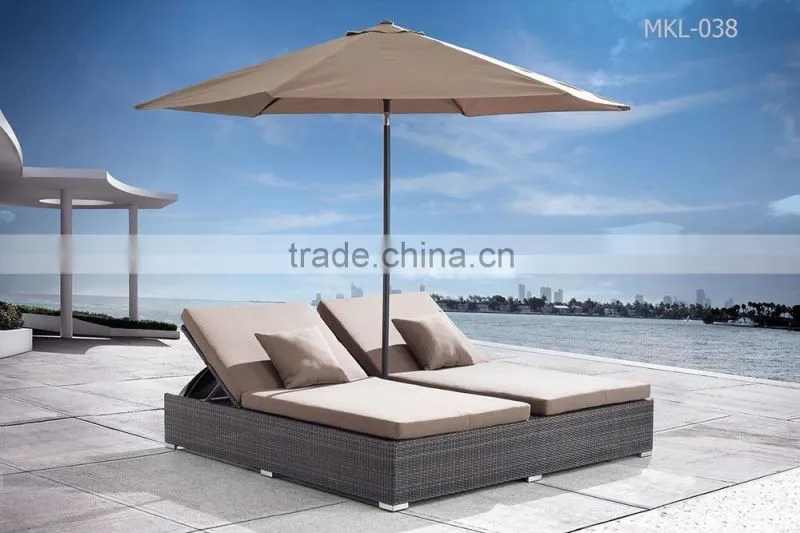 Wicker Rattan Outdoor Furniture Double Sun Lounger - Rattan Chaise Lounge