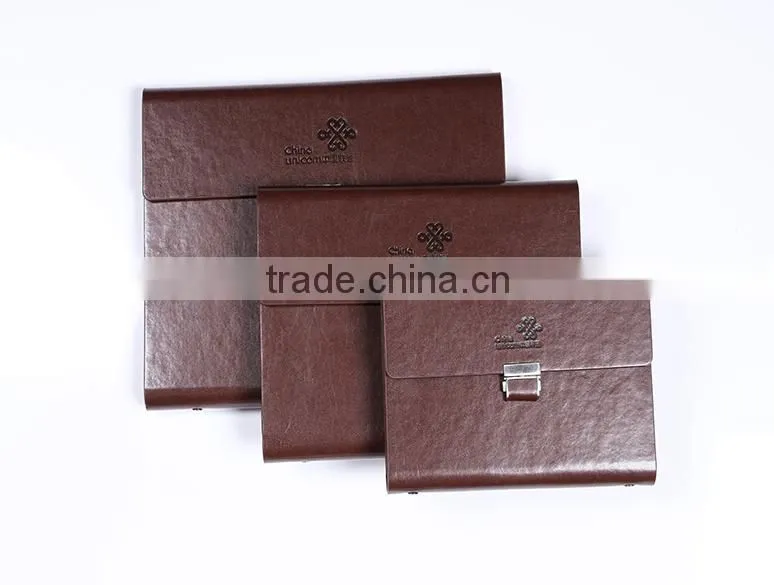 2015 fashionable portfolio shape hard leather cover executive boss notepad/notebook with clasp buckle closure