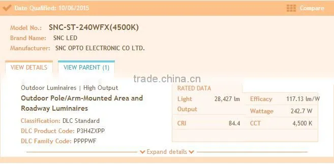 Cool White Color Temperature CCT DLC UL CUL listed 240W led street light manufacturers
