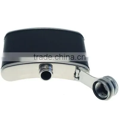 Stainless steel hip flask set with leather