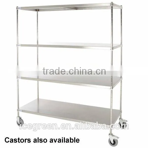 Stainless Steel Mobile Solid Shelf with Casters