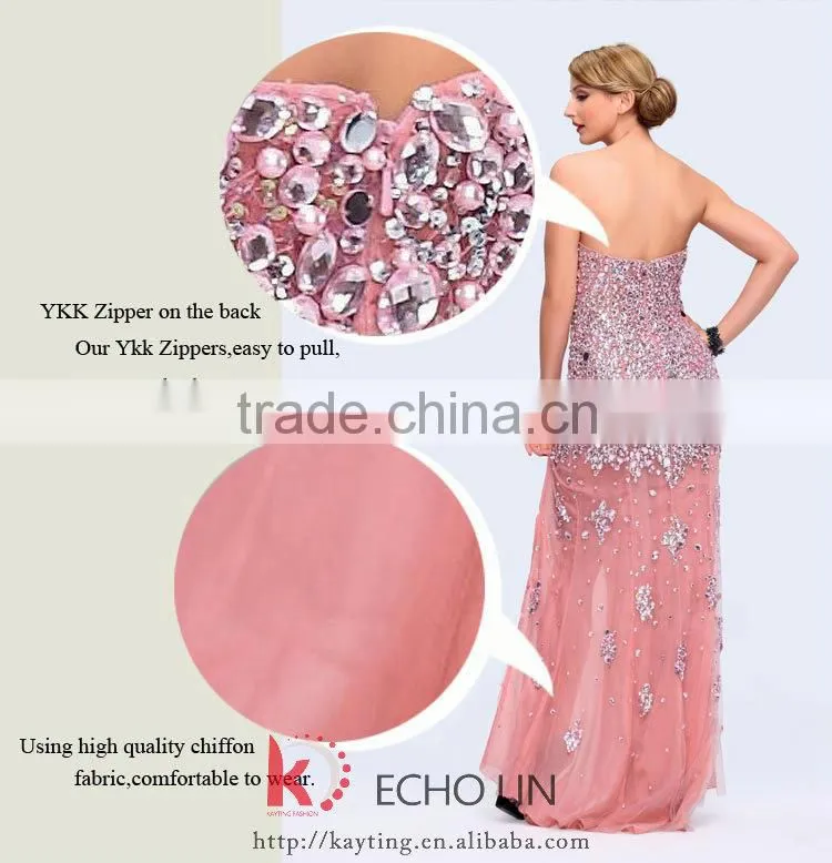 2014 Latest design off-shoulder sexy high slit pink evening dress celebrity evening dress
