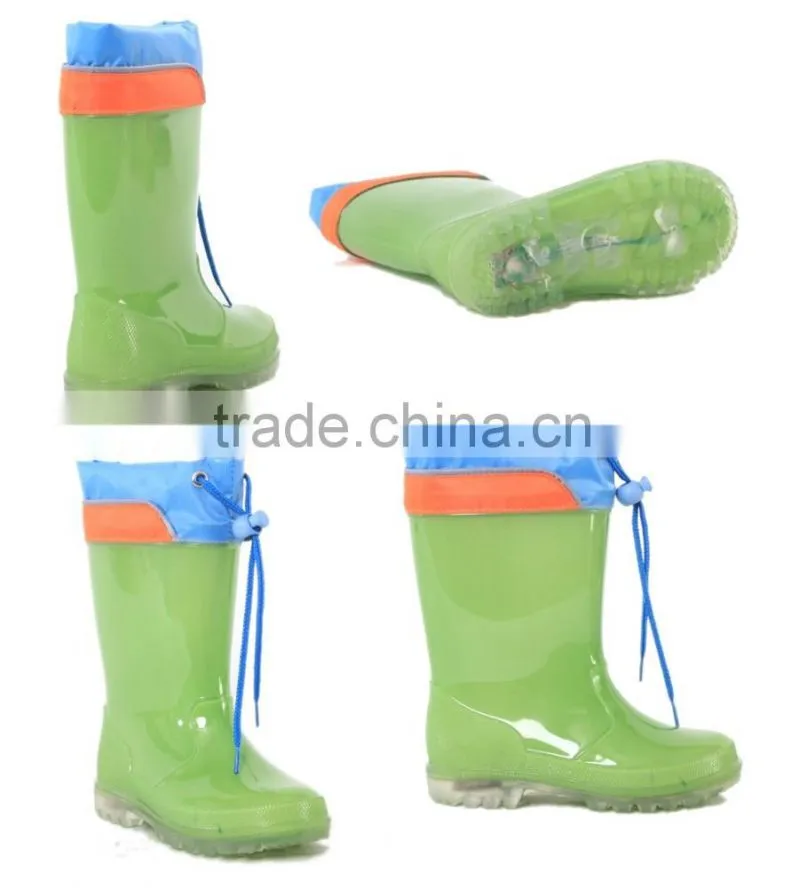 Hot sell green color cheap kids clear pvc rain boots