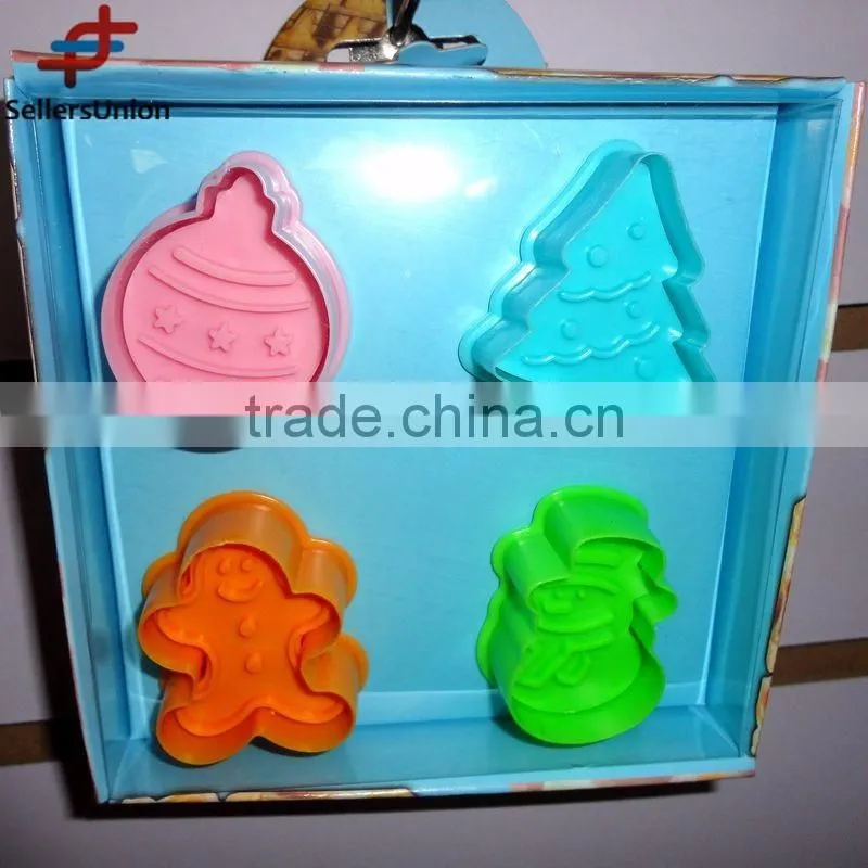 No.1 yiwu exporting commission agent wanted 4pcs plastic cookie mould set for christmas custom, pass FDA