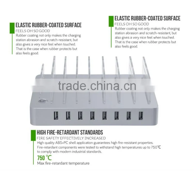 New 8 Ports Charging Station 8*2.4A USB Charger with Stand and Switch Docking Station for Mobile Phones and Tablet PC white EU