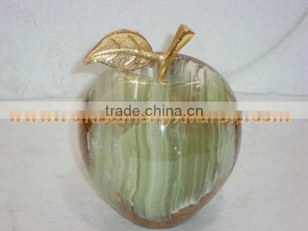 PAKISTAN SUPPLIER WHOLESALE 2017 NATURAL STONE ONYX APPLE WITH BRASS LEAF HANDICRAFTS