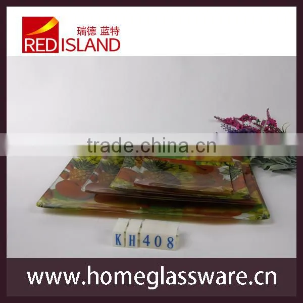 hot sale rectangular tempered glass plate with fruit pattern