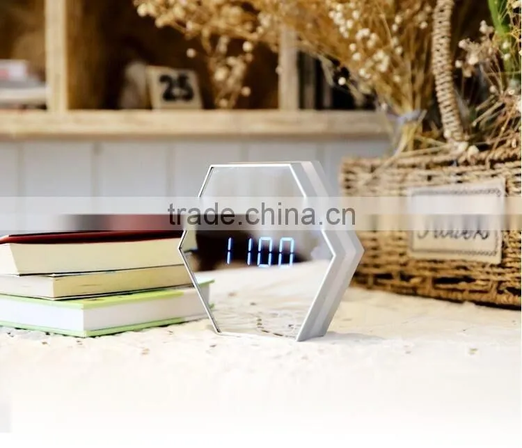 Latest Arrival Digital Alarm Clock With Make-up Mirror LED Night Light Digital Thermometer Multifunctional Wall Desk Clock