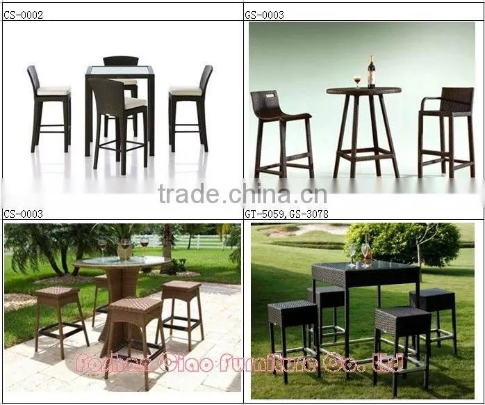 Wholesale modern Wooden top rattan base bar table and chairs