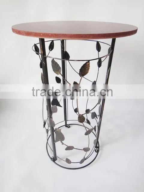 RH-4648 metal circle motif accent end table or wood top bird barrel Round sofa side table