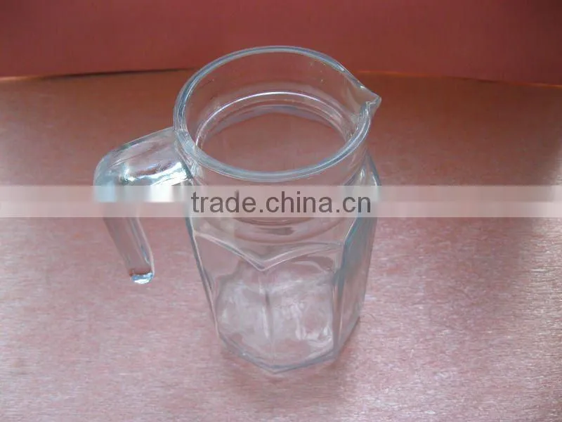 small clear 8 arrises glass water pitcher with handle