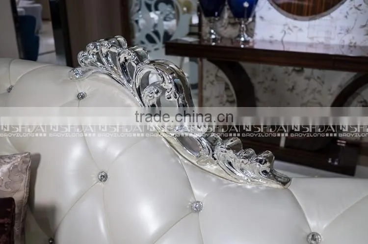 New Classic Top Grain Leather Luxury Wedding Sofa Set Tufted Rolled Arm Curved Back