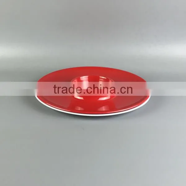 Round chip dip, red color melamine hard decorative plastic storage plate