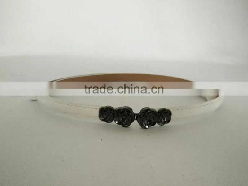 Wholesale adjustable flower pattern buckle sex women lady thin PU waist belt