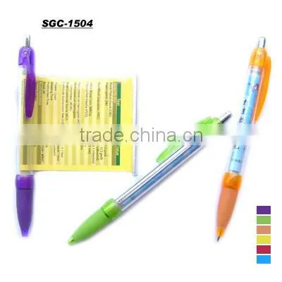 2015 Hot Selling Company Advertising Banner Pen Banner Ball Pen Plastic Pull Out Banner Pen