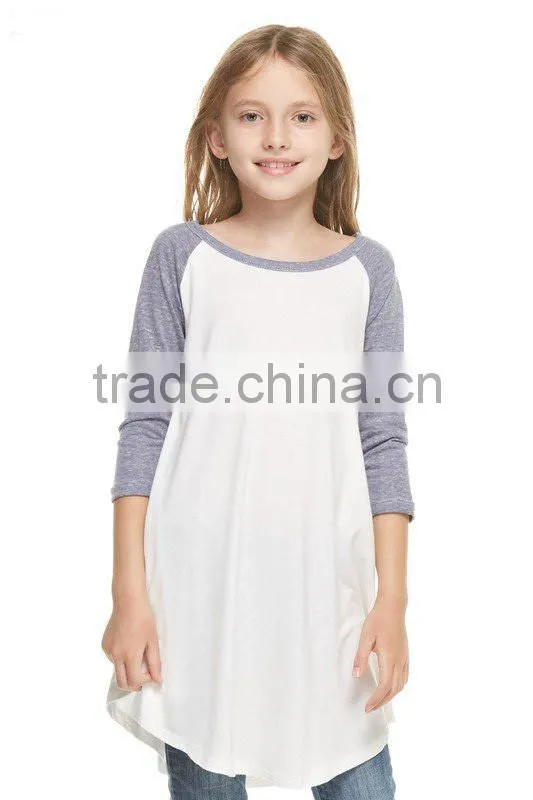 Custom OEM Clothing Kids New Fashion Model Summer Spring 3/4 Sleeve Raglan Ruffle Casual Dress Long T shirt Wholesale