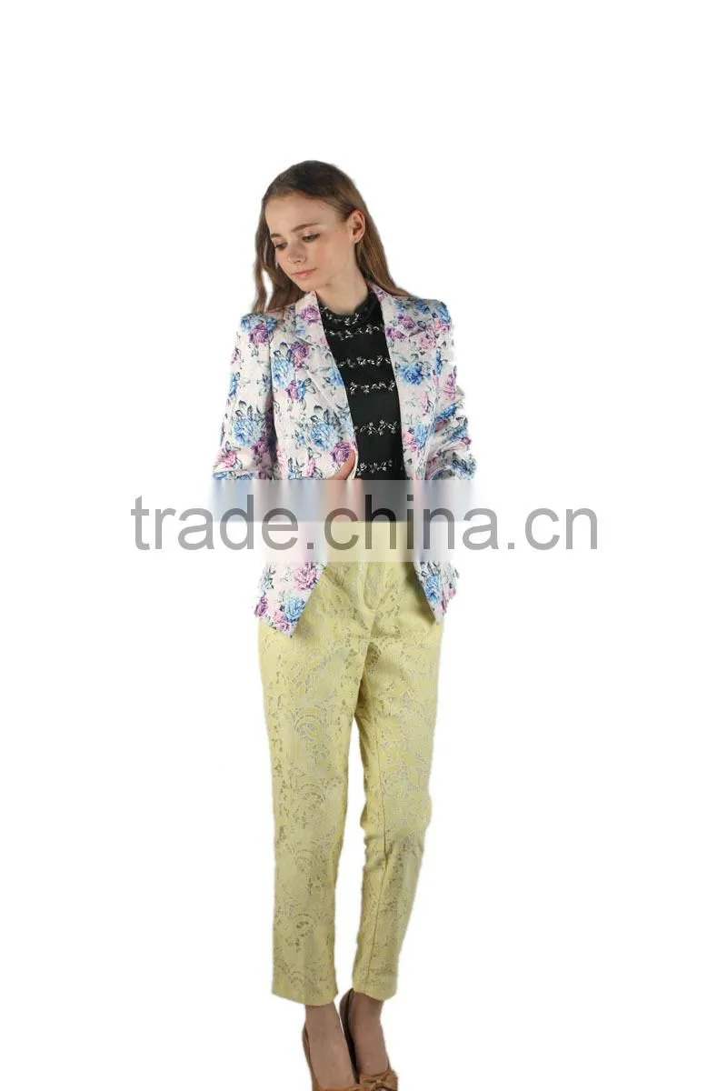 2015 New Design Fashion Blazer for Lady Tailored Floral Print Women Blazer