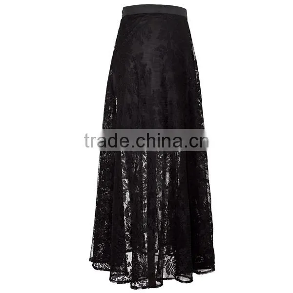 women's clothing direct factory new fashion hot sexy black lace latest maxi long skirt design
