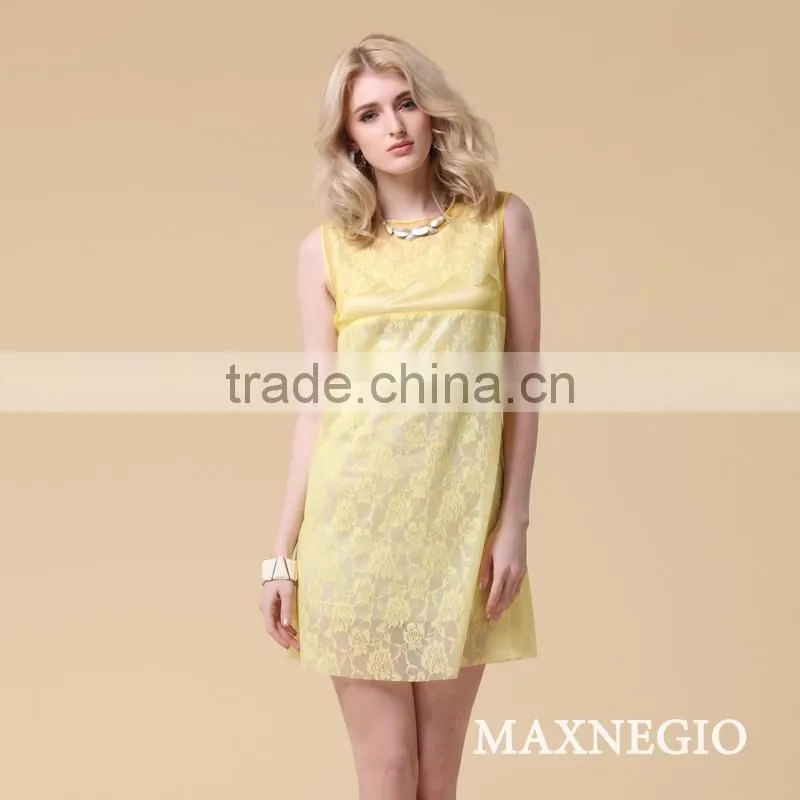 Retail selling beautiful dress lace cocktail yellow dresses